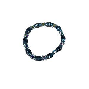 Hematite Stretch Bracelet With Multicolor Gem Accents